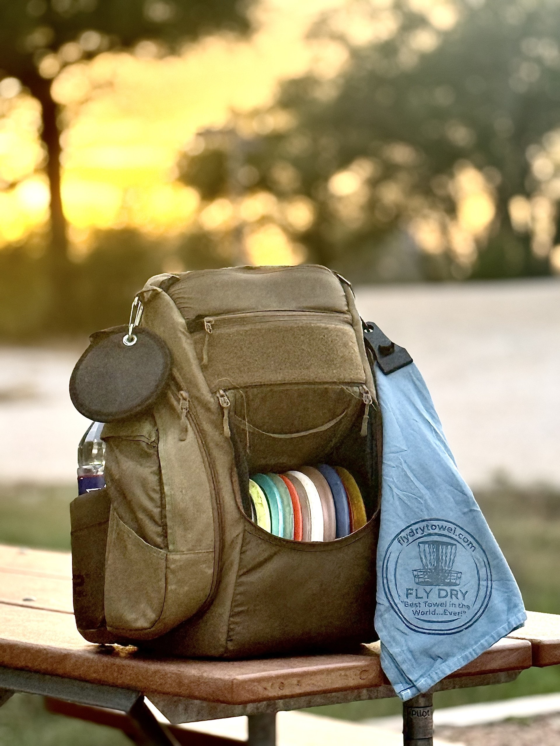 Dub Towel folded with bag clip and carabiner — what ships to you